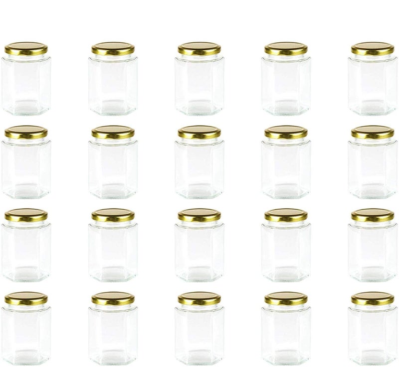 Encheng 10 oz Hexagon Jars,Clear Glass Honey Jars With Lids(Golden),Small Mason Jars For Honey,Foods,Jams, Liquid,Herb Spice Canning Jars For Storage,Party Favor,20 Pack - Image 1